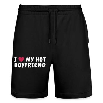 I Love My Hot Boyfriend - Valentine's Day Idea - Stanley/Stella Trainer Unisex Organic Jogging Shorts - black - Front - Nik (191cm) & Marisol (170cm)