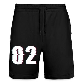 Zwei 2 Two 02 Zahl Effekt Verzerrt Nummer - Stanley/Stella Unisex Bio Joggingshorts Trainer  - Schwarz - Vorne - Nik (191cm) & Marisol (170cm)