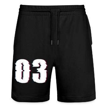 Drei 3 Three 03 Zahl Effekt Verzerrt Nummer - Stanley/Stella Unisex Bio Joggingshorts Trainer  - Schwarz - Vorne - Nik (191cm) & Marisol (170cm)