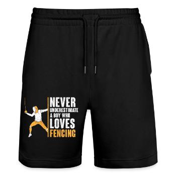 Unterschätzen Sie niemals einen Jungen, der Fechter liebt - Stanley/Stella Unisex Bio Joggingshorts Trainer  - Schwarz - Vorne - Nik (191cm) & Marisol (170cm)