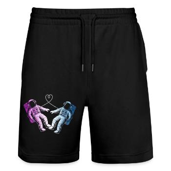 2 Astronauts in Love - Stanley/Stella Trainer Unisex Organic Jogging Shorts - black - Front - Nik (191cm) & Marisol (170cm)