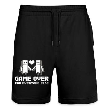 Game over for everyone else - Stanley/Stella Trainer Unisex Organic Jogging Shorts - black - Front - Nik (191cm) & Marisol (170cm)