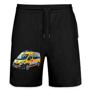 Krankenwagen modern - Stanley/Stella Unisex Bio Joggingshorts Trainer  - Schwarz - Vorne - Nik (191cm) & Marisol (170cm)