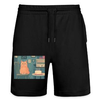 Happy Birthday cat - Stanley/Stella Unisex Bio Joggingshorts Trainer  - Schwarz - Vorne - Nik (191cm) & Marisol (170cm)
