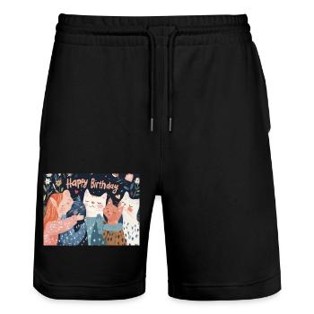 Happy Birthday cats - Stanley/Stella Unisex Bio Joggingshorts Trainer  - Schwarz - Vorne - Nik (191cm) & Marisol (170cm)