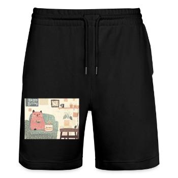 Happy Birthday cat - Stanley/Stella Unisex Bio Joggingshorts Trainer  - Schwarz - Vorne - Nik (191cm) & Marisol (170cm)