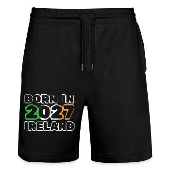 Ireland 2027 - Stanley/Stella Trainer Unisex Organic Jogging Shorts - black - Front - Nik (191cm) & Marisol (170cm)