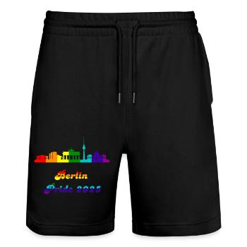 Pride 2025 Berlin - Short de jogging bio TRAINER Stanley/Stella unisexe - noir - Devant - Nik (191cm) & Marisol (170cm)