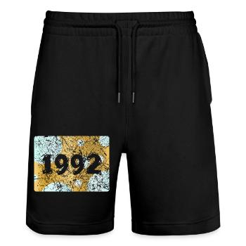 1992 - Stanley/Stella Trainer Unisex Organic Jogging Shorts - black - Front - Nik (191cm) & Marisol (170cm)
