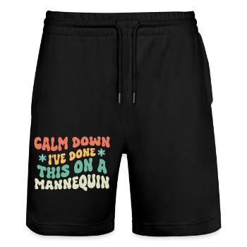 Calmez-vous, j’ai fait ça sur un mannequin ambulancier - Short de jogging bio TRAINER Stanley/Stella unisexe - noir - Devant - Nik (191cm) & Marisol (170cm)