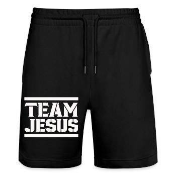 jesus team - Stanley/Stella Unisex Bio Joggingshorts Trainer  - Schwarz - Vorne - Nik (191cm) & Marisol (170cm)