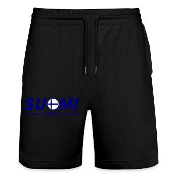 Suomi Tour Finland - Stanley/Stella Trainer Unisex Organic Jogging Shorts - black - Front - Nik (191cm) & Marisol (170cm)