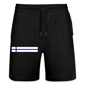 Finland Flag - Stanley/Stella Trainer Unisex Organic Jogging Shorts - black - Front - Nik (191cm) & Marisol (170cm)