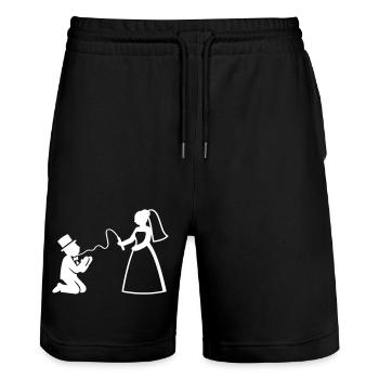 Brautpaar Ehe Paar Peitsche Hochzeit - Stanley/Stella Unisex Bio Joggingshorts Trainer  - Schwarz - Vorne - Nik (191cm) & Marisol (170cm)