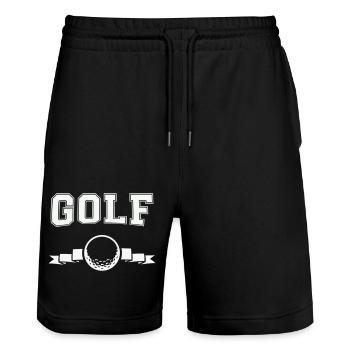 golf logo - Stanley/Stella Unisex Bio Joggingshorts Trainer  - Schwarz - Vorne - Nik (191cm) & Marisol (170cm)
