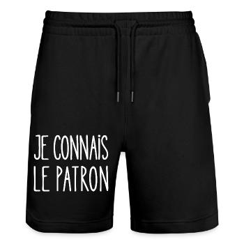 je connais le patron - Short de jogging bio TRAINER Stanley/Stella unisexe - noir - Devant - Nik (191cm) & Marisol (170cm)