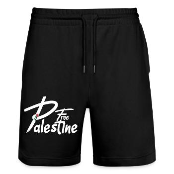 Free palestine text - Stanley/Stella Trainer Unisex Organic Jogging Shorts - black - Front - Nik (191cm) & Marisol (170cm)
