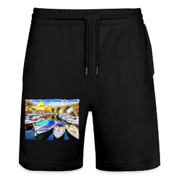Vallon des Auffes Marseille - Short de jogging bio TRAINER Stanley/Stella unisexe - noir - Devant - Nik (191cm) & Marisol (170cm)