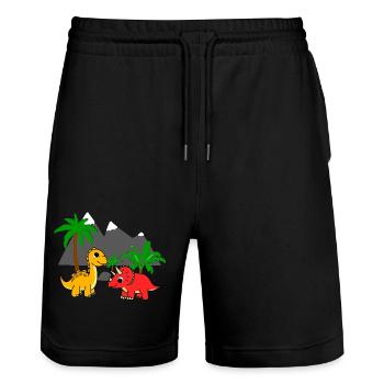 Dino Welt - Stanley/Stella Unisex Bio Joggingshorts Trainer  - Schwarz - Vorne - Nik (191cm) & Marisol (170cm)