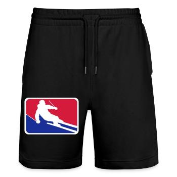 blue red button frame shield ski drive down - Stanley/Stella Trainer Unisex Organic Jogging Shorts - black - Front - Nik (191cm) & Marisol (170cm)