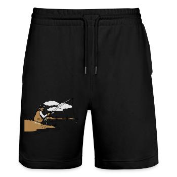 angeln relax ufer - Stanley/Stella Unisex Bio Joggingshorts Trainer  - Schwarz - Vorne - Nik (191cm) & Marisol (170cm)