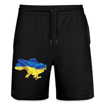 Ukraine Flag in Ukraine Map - Stanley/Stella Trainer Unisex Organic Jogging Shorts - black - Front - Nik (191cm) & Marisol (170cm)