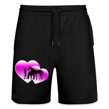 Pferde - Stanley/Stella Unisex Bio Joggingshorts Trainer  - Schwarz - Vorne - Nik (191cm) & Marisol (170cm)