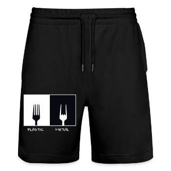 Plastic Metal. Metal Fan Gabel Geschenk Musik - Stanley/Stella Unisex Bio Joggingshorts Trainer  - Schwarz - Vorne - Nik (191cm) & Marisol (170cm)