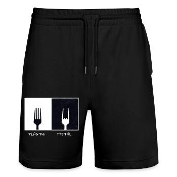 Plastic Metal Vinatge Geschenk Musik Gabel - Stanley/Stella Unisex Bio Joggingshorts Trainer  - Schwarz - Vorne - Nik (191cm) & Marisol (170cm)