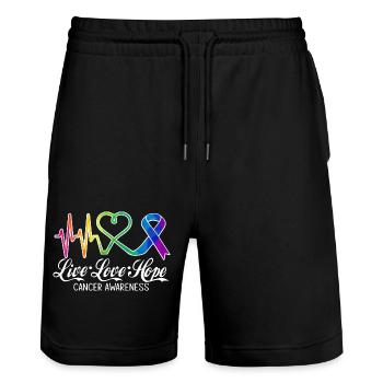 Live Love Hope Cancer Awareness Bunte Symbole - Stanley/Stella Unisex Bio Joggingshorts Trainer  - Schwarz - Vorne - Nik (191cm) & Marisol (170cm)