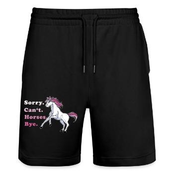 Sorry Can't Horses Bye Horse Fan Gift Idea - Stanley/Stella Trainer Unisex Organic Jogging Shorts - black - Front - Nik (191cm) & Marisol (170cm)