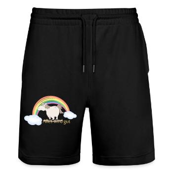 Einhorn mit Spruch: Alles wird gut - Stanley/Stella Unisex Bio Joggingshorts Trainer  - Schwarz - Vorne - Nik (191cm) & Marisol (170cm)