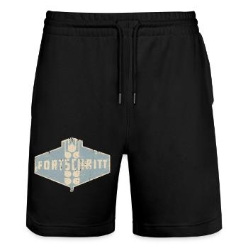 FORTSCHRITT - Retro - Ostalgie - DDR - Stanley/Stella Unisex Bio Joggingshorts Trainer  - Schwarz - Vorne - Nik (191cm) & Marisol (170cm)