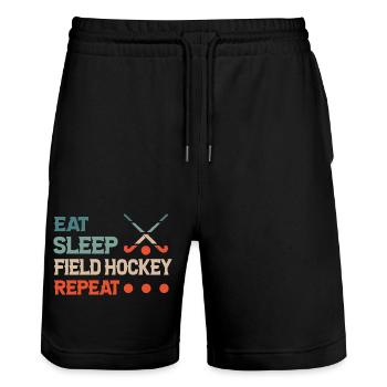 Eat Sleep Field Hockey Repeat - Stanley/Stella Unisex Bio Joggingshorts Trainer  - Schwarz - Vorne - Nik (191cm) & Marisol (170cm)