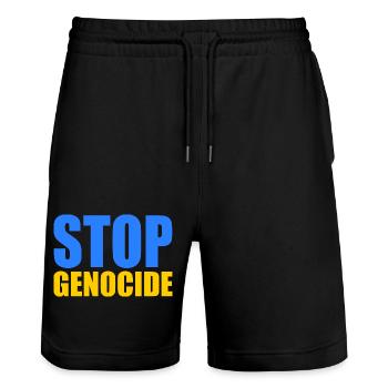 Stop genocide - Stanley/Stella Unisex Bio Joggingshorts Trainer  - Schwarz - Vorne - Nik (191cm) & Marisol (170cm)