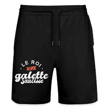 roi de la galette saucisse breton bretagne cuisine - Short de jogging bio TRAINER Stanley/Stella unisexe - noir - Devant - Nik (191cm) & Marisol (170cm)