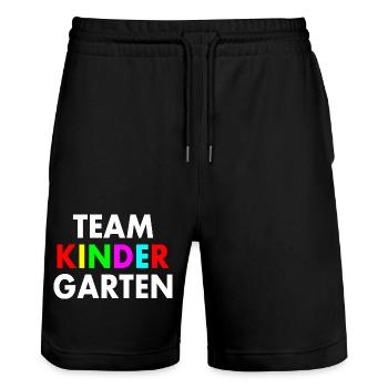 Jardin d’enfants en équipe - Short de jogging bio TRAINER Stanley/Stella unisexe - noir - Devant - Nik (191cm) & Marisol (170cm)