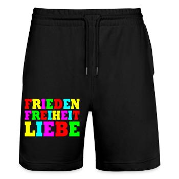 Frieden freiheit liebe - Stanley/Stella Unisex Bio Joggingshorts Trainer  - Schwarz - Vorne - Nik (191cm) & Marisol (170cm)