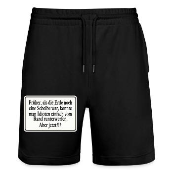 Früher als die Erde noch eine Scheibe war - Stanley/Stella Unisex Bio Joggingshorts Trainer  - Schwarz - Vorne - Nik (191cm) & Marisol (170cm)