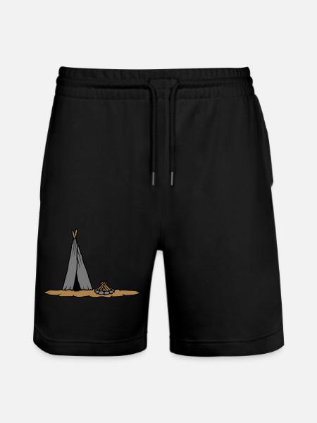 Campfire primitive tent design - Stanley/Stella Trainer Unisex Organic Jogging Shorts - black