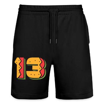 Burger Nummer 13 - 13 Jahre alt Geschenk zum 13. Geburtstag - Stanley/Stella Unisex Bio Joggingshorts Trainer  - Schwarz - Vorne - Nik (191cm) & Marisol (170cm)