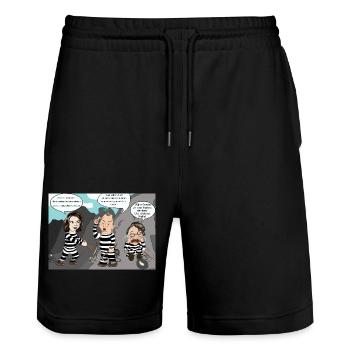 Baerbock, Scholz und Lauterbach im Steinbruch - Stanley/Stella Unisex Bio Joggingshorts Trainer  - Schwarz - Vorne - Nik (191cm) & Marisol (170cm)