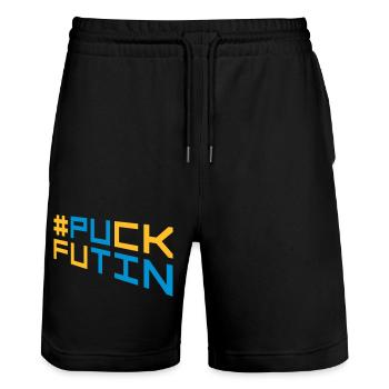 Conception du logo Puck Futin - Short de jogging bio TRAINER Stanley/Stella unisexe - noir - Devant - Nik (191cm) & Marisol (170cm)