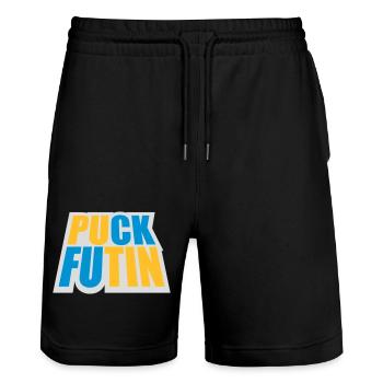 Conception du logo Puck Futin - Short de jogging bio TRAINER Stanley/Stella unisexe - noir - Devant - Nik (191cm) & Marisol (170cm)