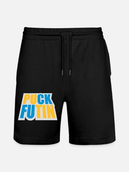 puck futin logo design - Stanley/Stella Trainer Unisex Organic Jogging Shorts - black