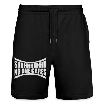 shhh no one cares - Stanley/Stella Trainer Unisex Organic Jogging Shorts - black - Front - Nik (191cm) & Marisol (170cm)