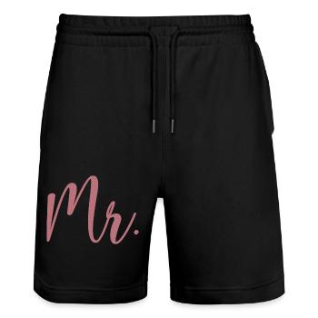 Mr. Matching Paar Verlobung Hochzeit Flitterwochen - Stanley/Stella Unisex Bio Joggingshorts Trainer  - Schwarz - Vorne - Nik (191cm) & Marisol (170cm)