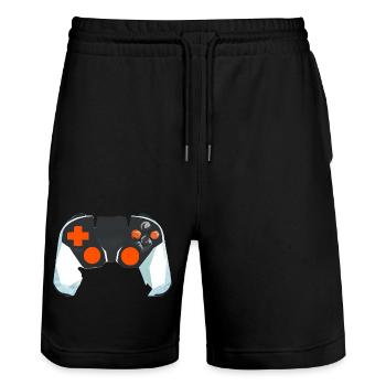 Zocker Kontroller Gaming Zocken Gamer Videospiel - Stanley/Stella Unisex Bio Joggingshorts Trainer  - Schwarz - Vorne - Nik (191cm) & Marisol (170cm)