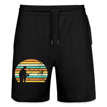 Angler Retro Vintage Fischer - Stanley/Stella Unisex Bio Joggingshorts Trainer  - Schwarz - Vorne - Nik (191cm) & Marisol (170cm)