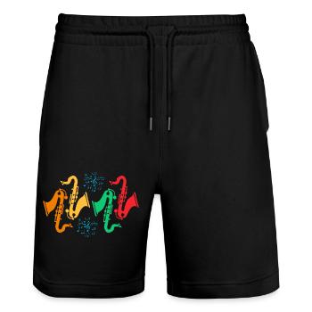 Bunte Saxophon-Kollektion - Stanley/Stella Unisex Bio Joggingshorts Trainer  - Schwarz - Vorne - Nik (191cm) & Marisol (170cm)